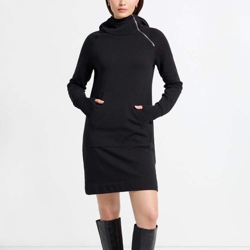 Marcella Tompkins Sweatshirt Dress Hoodie Cropped Dress Black M NWOT